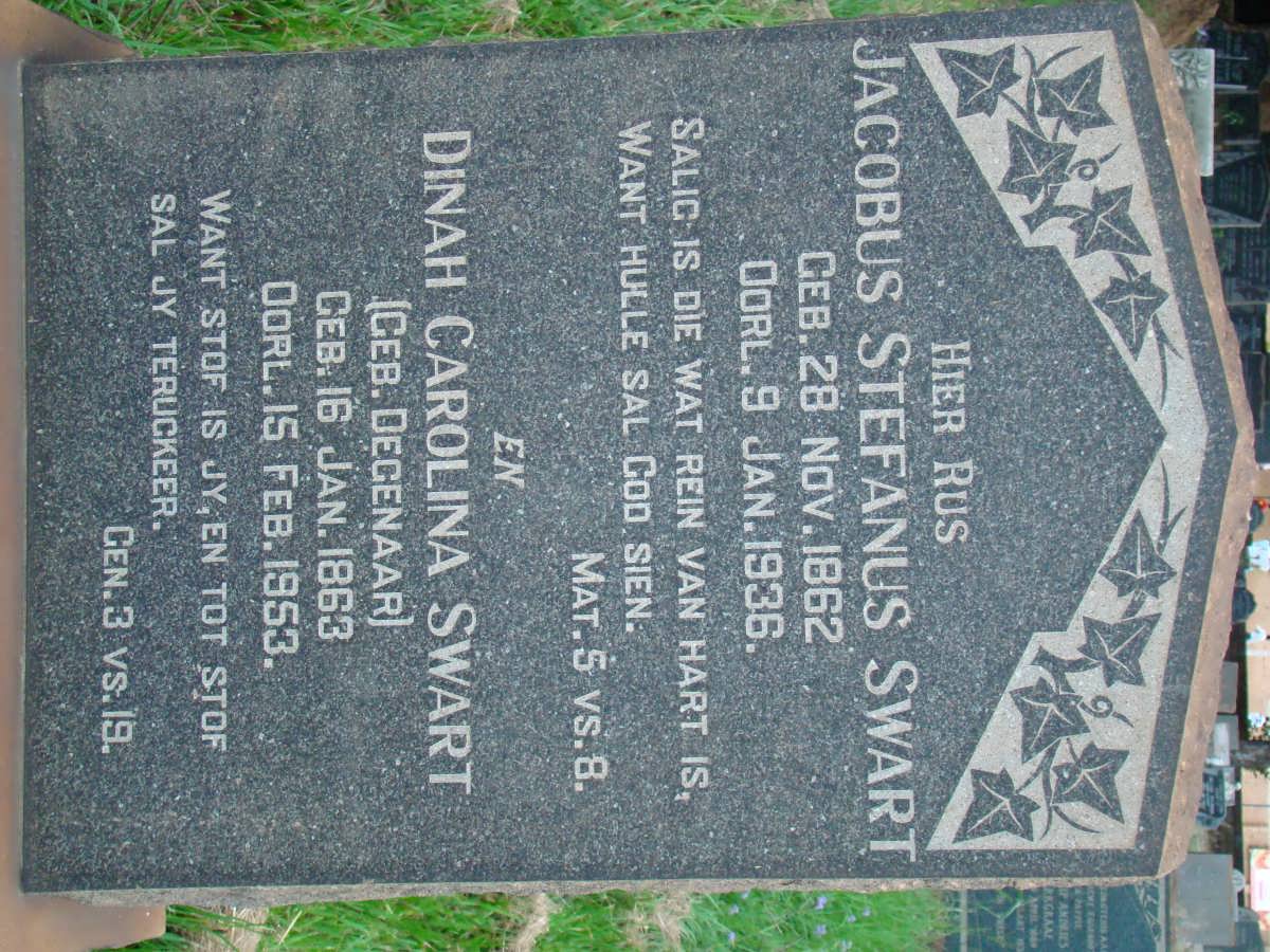 SWART Jacobus Stefanus 1862-1936 &amp; Dinah Carolina DEGENAAR 1863-1953
