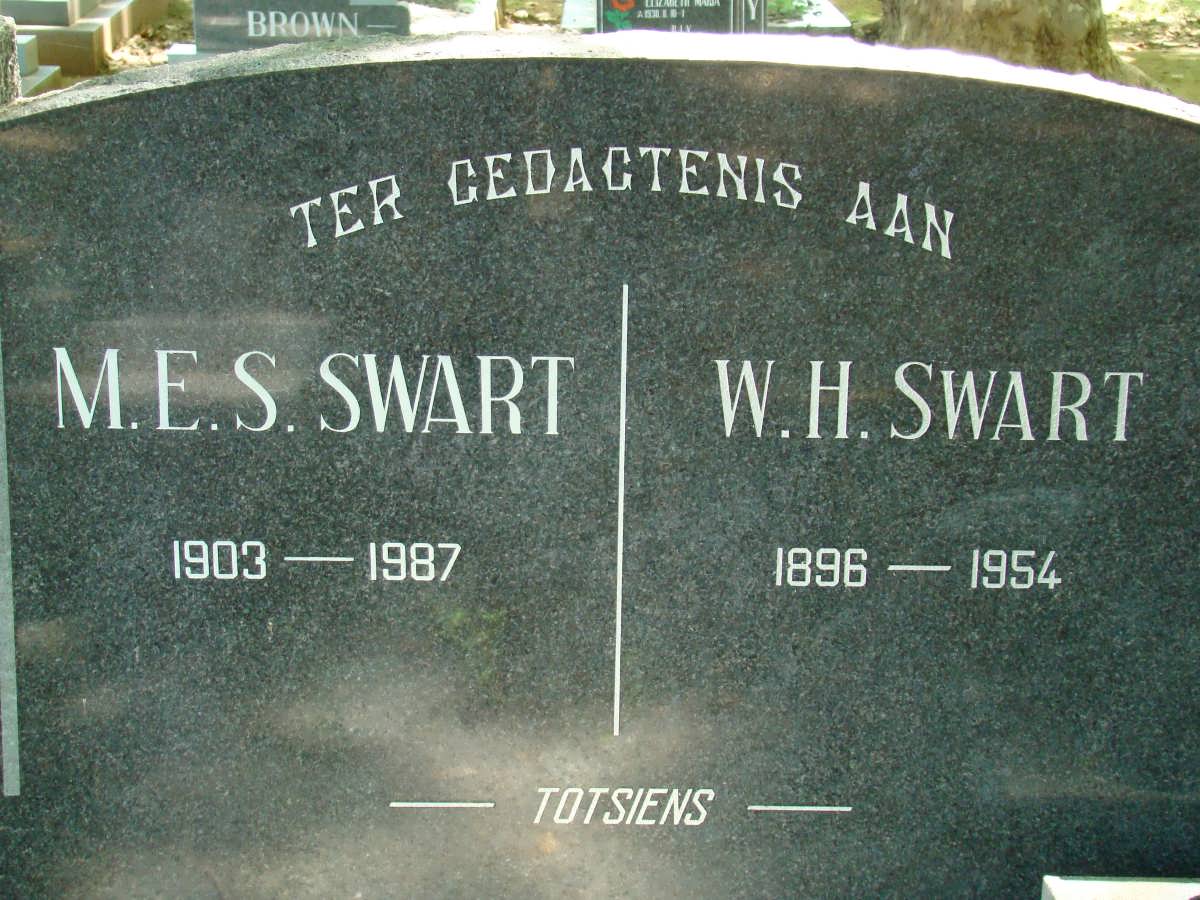 SWART M.E.S. 1903-1987 &amp; W.H. 1896-1954