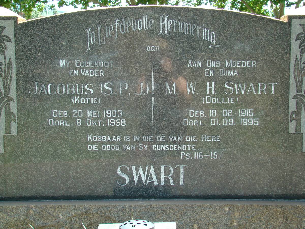 SWART S.P.J. 1903-1958 &amp; M.W.H. 1915-1995