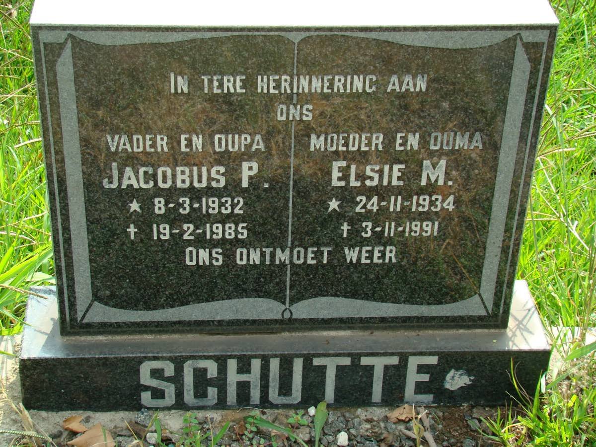 SCHUTTE Jacobus P. 1932-1985 &amp; Elsie M. 1934-1991