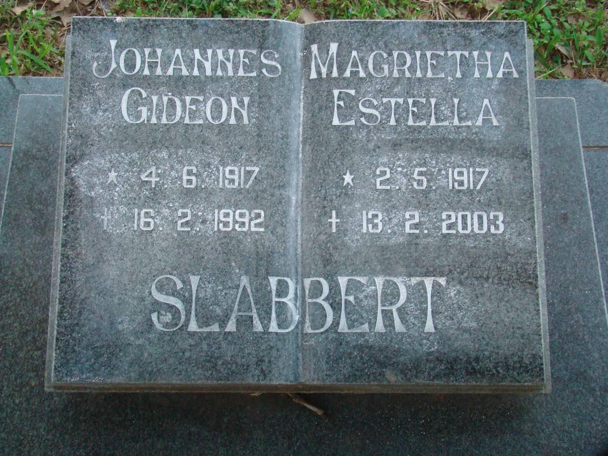SLABBERT Johannes Gideon 1917-1992 &amp; Magrietha Estella 1917-2003