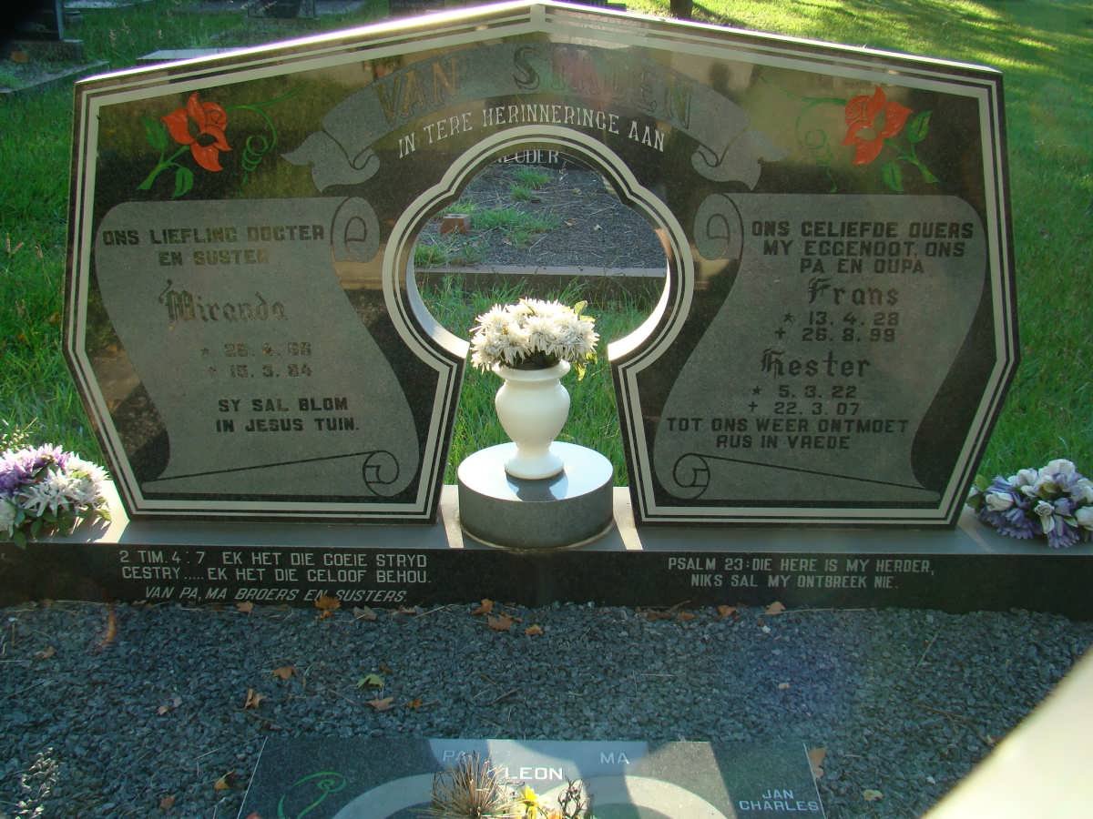 STADEN Frans, van 1928-1999 &amp; Hester 1922-2007 :: VAN STADEN Miranda 1964-1984