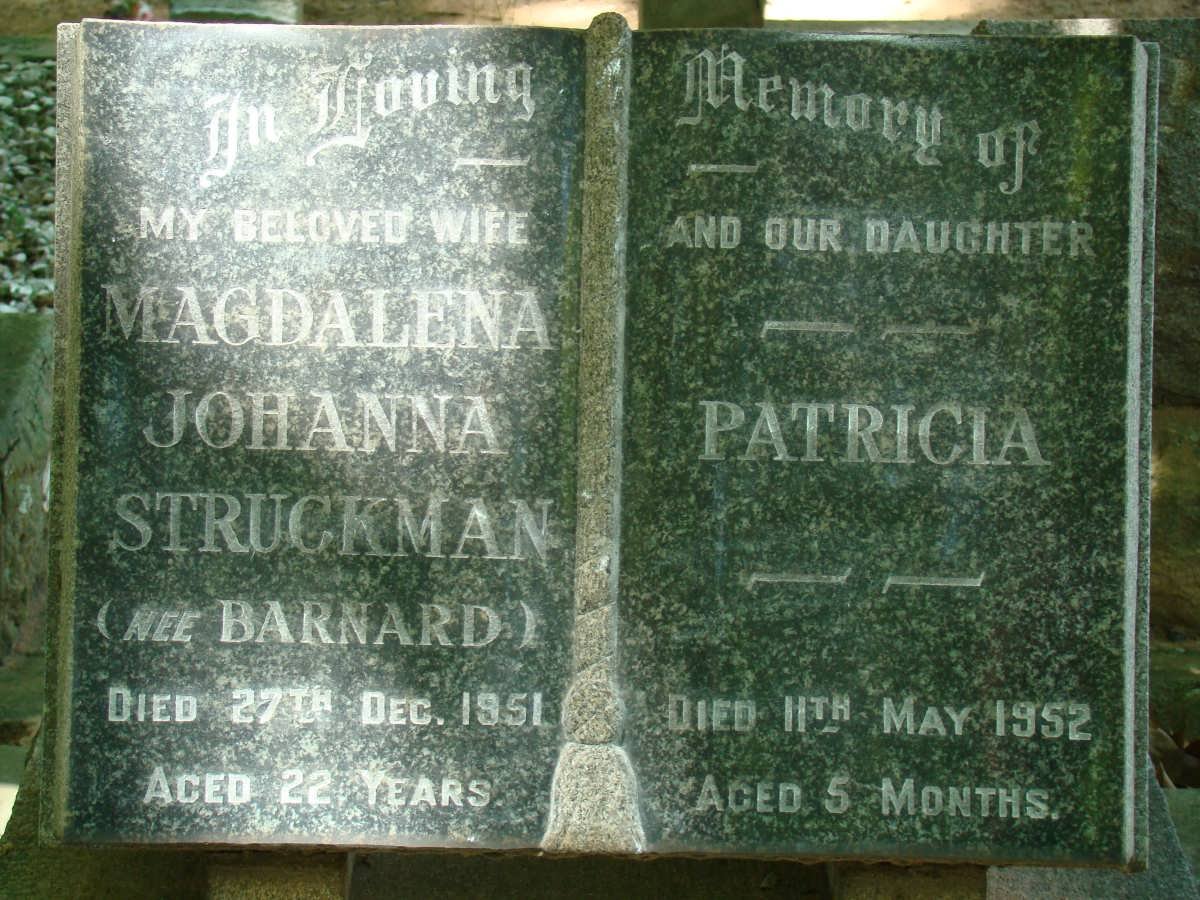 STRUCKMAN Magdalena Johanna nee BARNARD -1951 :: STRUCKMAN Patricia -1952