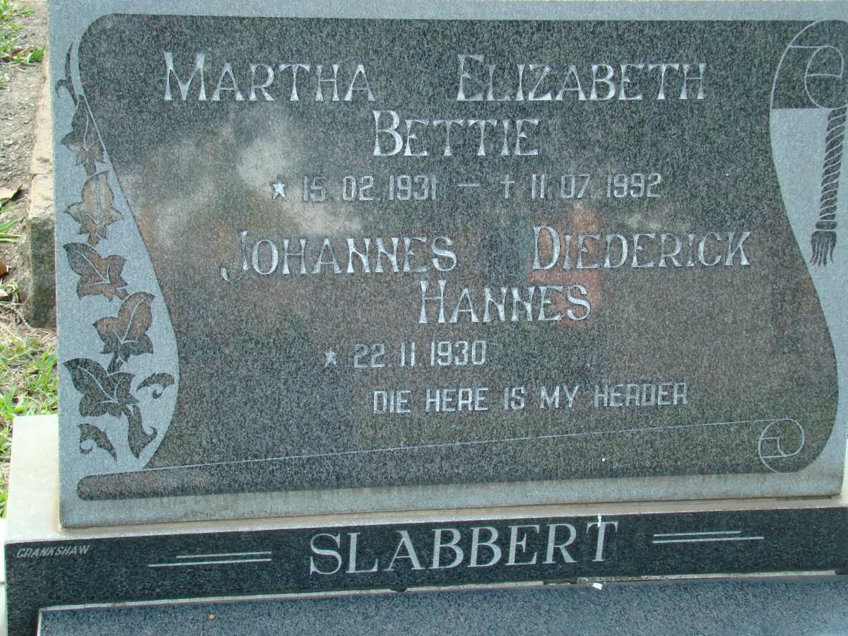 SLABBERT Johannes Diederick 1930- &amp; Martha Elizabeth 1931-1992