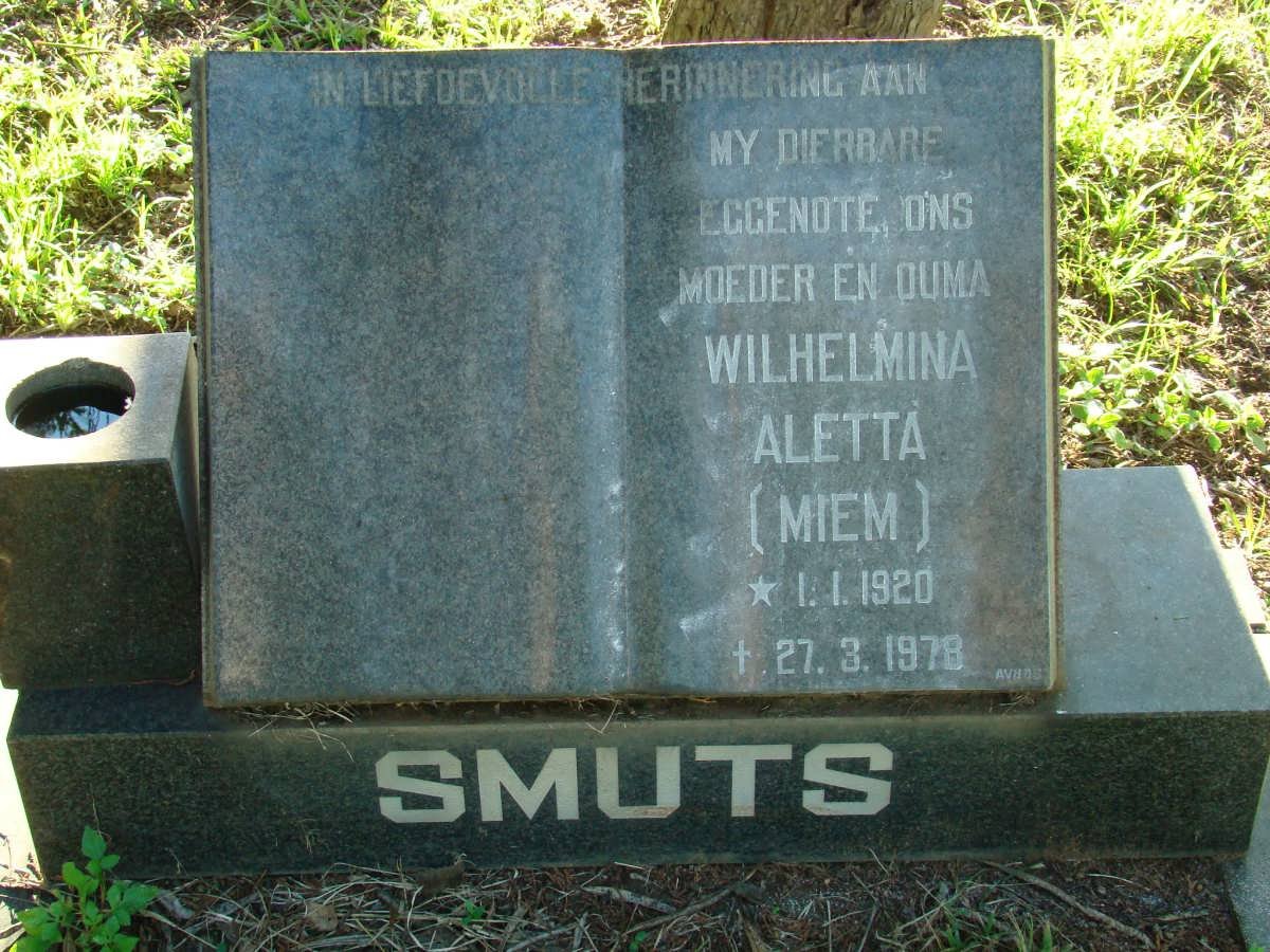 SMUTS Wilhelmina Aletta 1920-1978