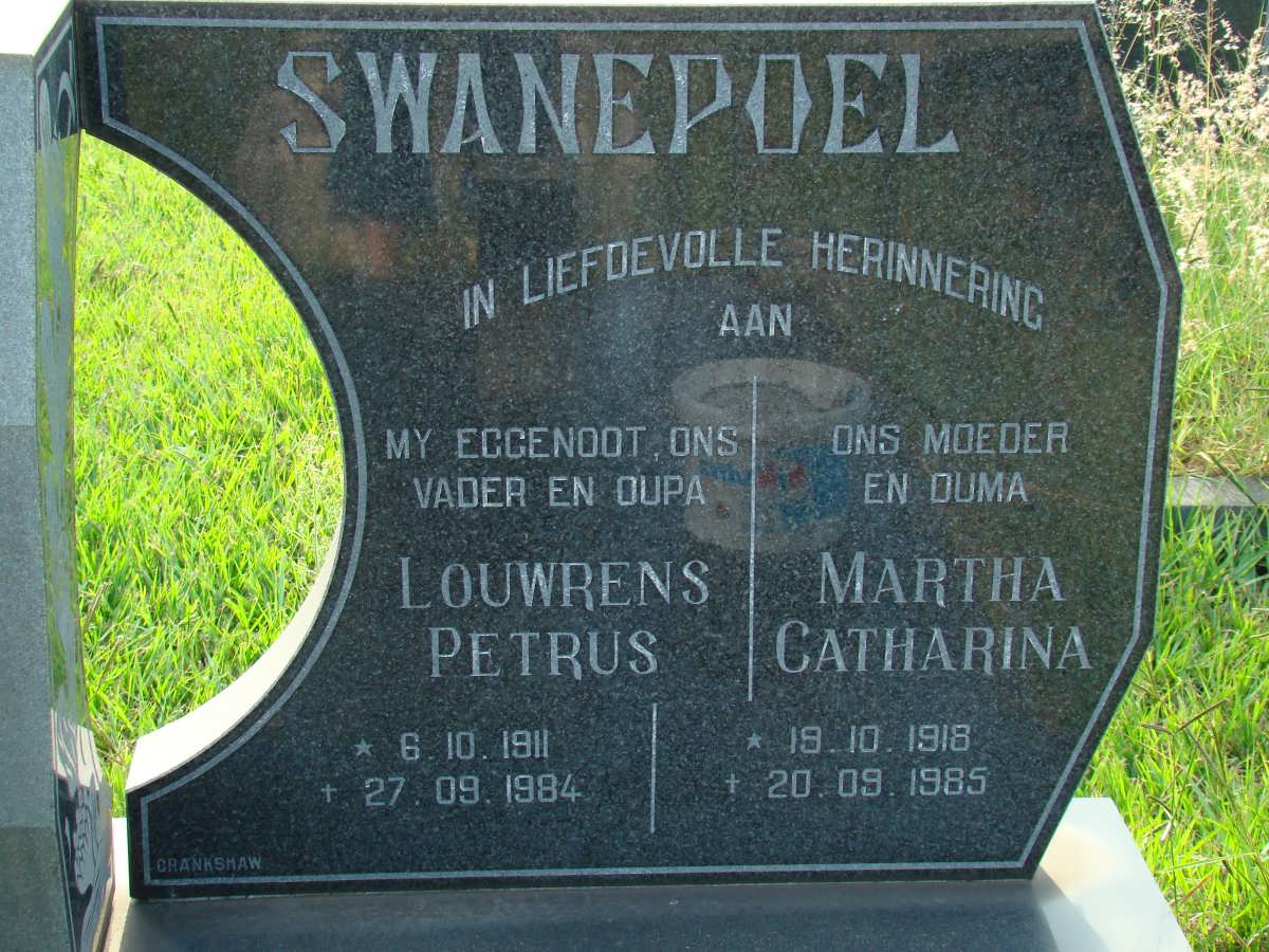 SWANEPOEL Louwrens Petrus 1911-1984 &amp; Martha Catharina 1918-1985