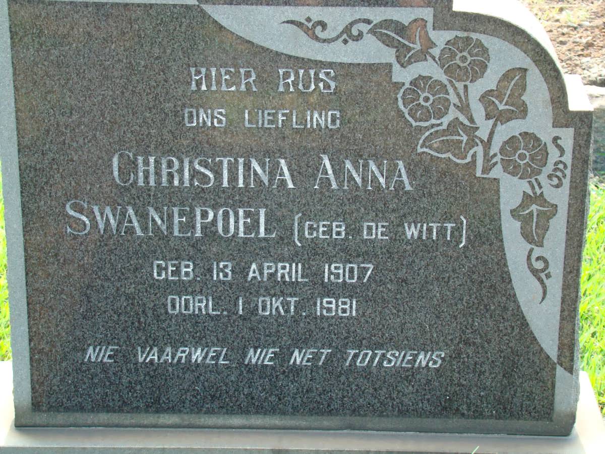 SWANEPOEL Christina Anna nee DE WITT 1907-1981