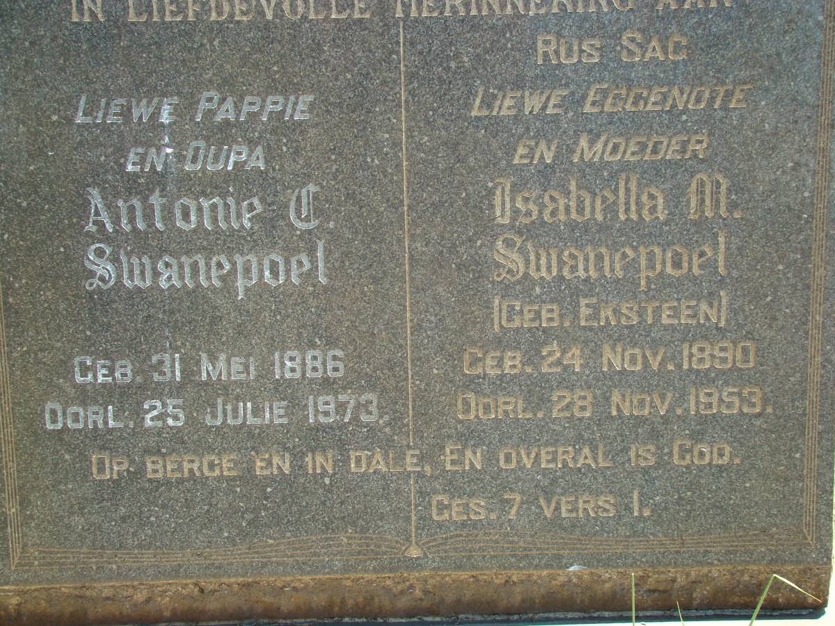 SWANEPOEL Anthonie C. 1886-1973 &amp; Isabella M. EKSTEEN 1890-1953