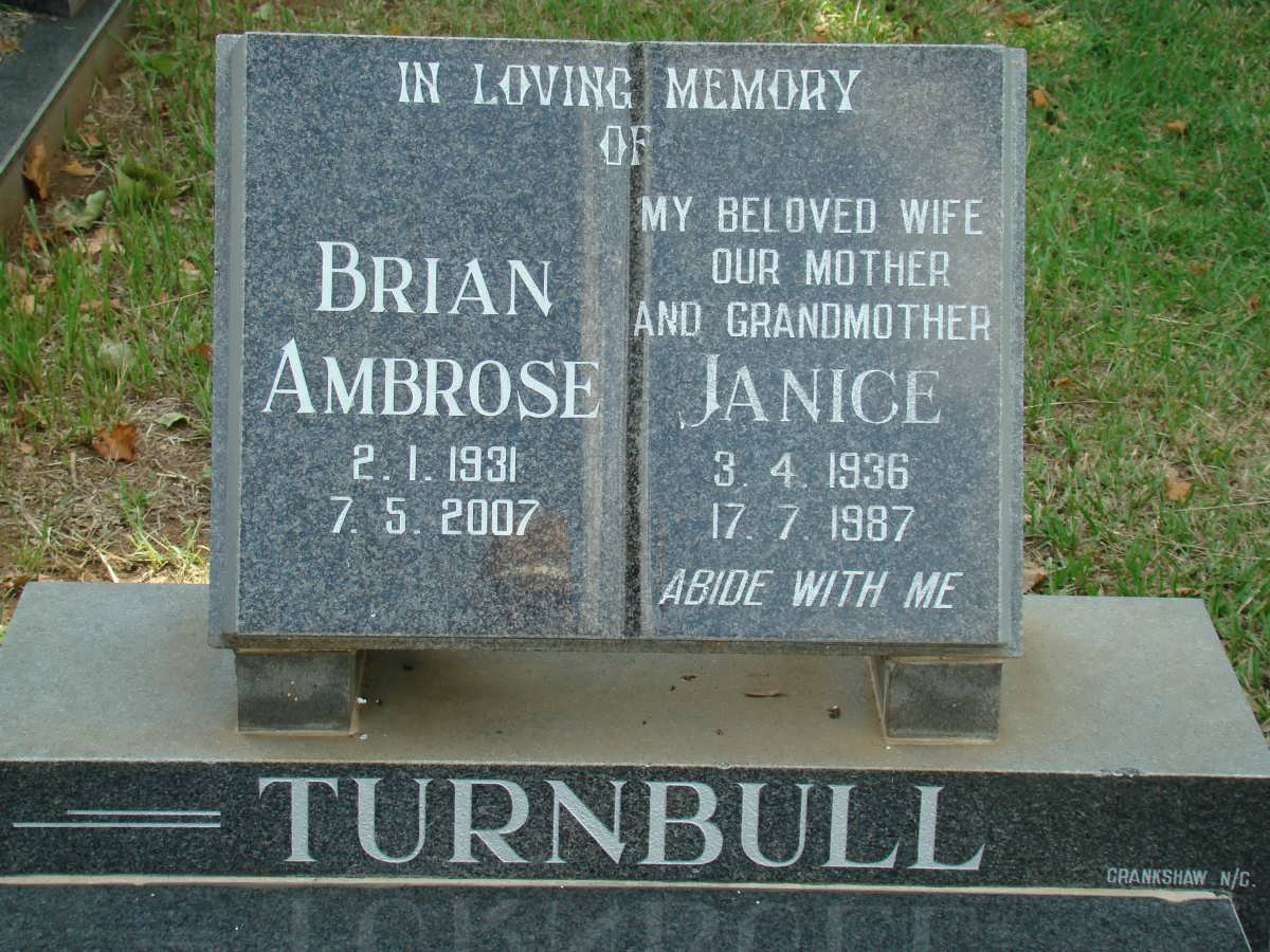 TURNBULL Brian Ambrose 1931-2007 &amp; Janice 1936-1987