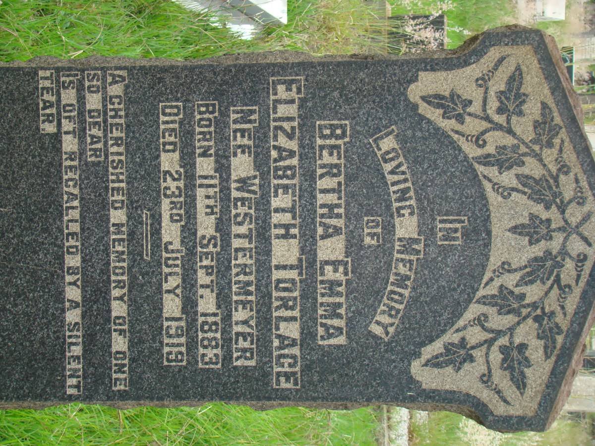 TORLACE Bertha Emma Elizabeth nee WESTERMEYER 1883-1919