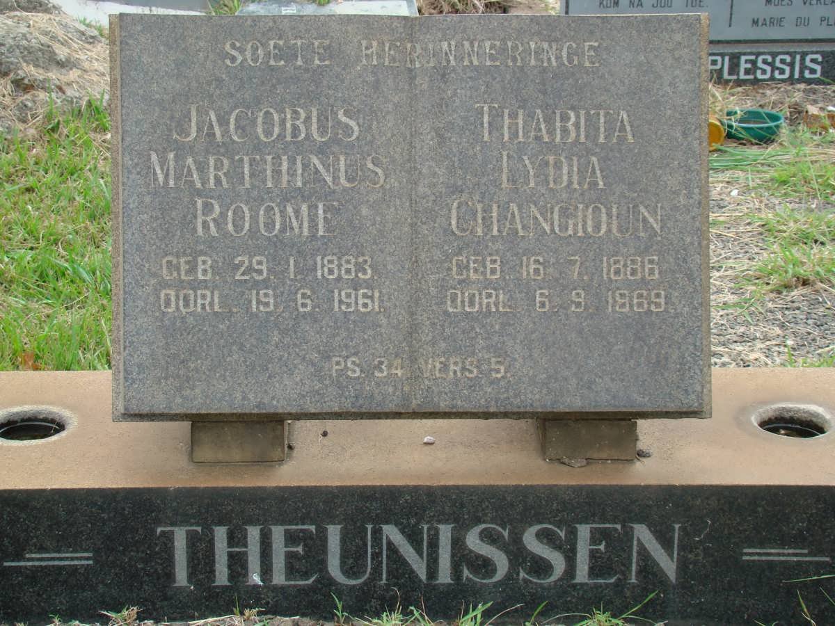 THEUNISSEN Jacobus Marthinus Roome 1883-1961 &amp; Thabita Lydia Changioun 1886-1969