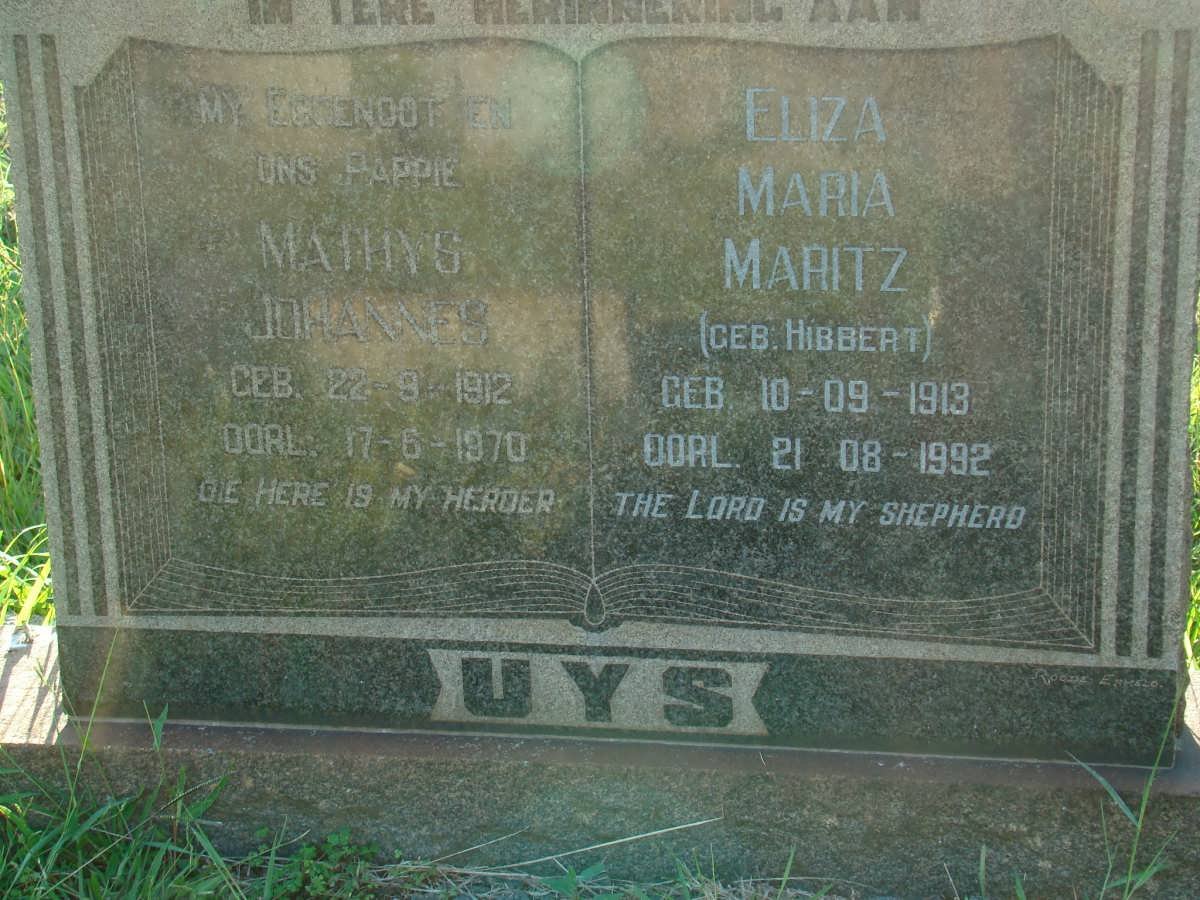 UYS Mathys Johannes 1912-1970 &amp; Eliza Maria Maritz HIBBERT 1913-1992