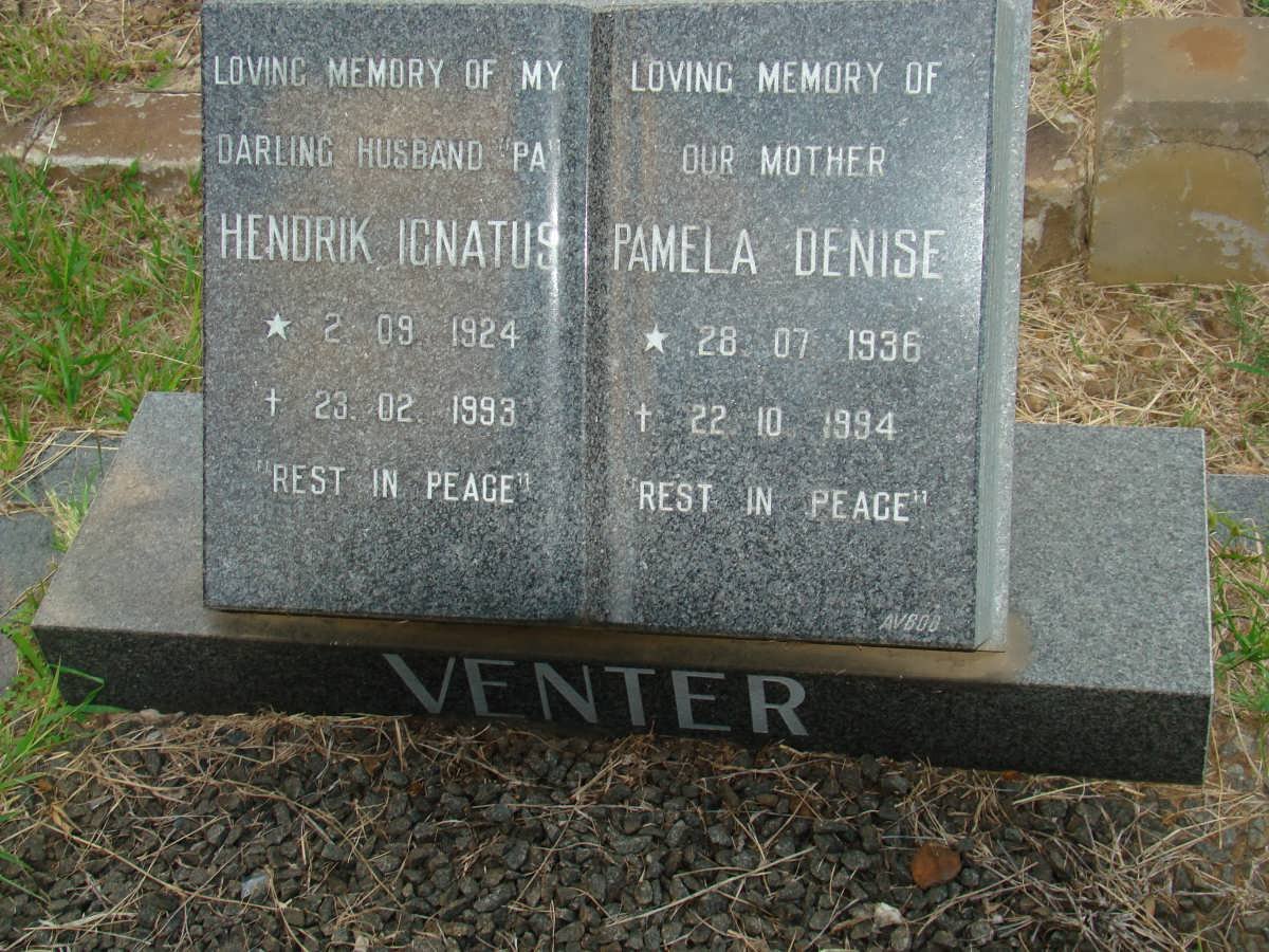 VENTER Hendrik Ignatius 1924-1993 &amp; Pamela Denise 1936-1994