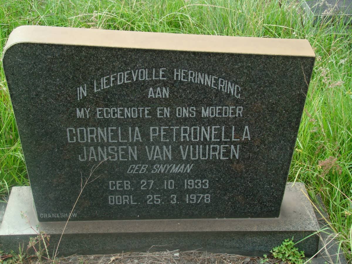 VUUREN Cornelia Petronella, Jansen van nee SNYMAN 1933-1978