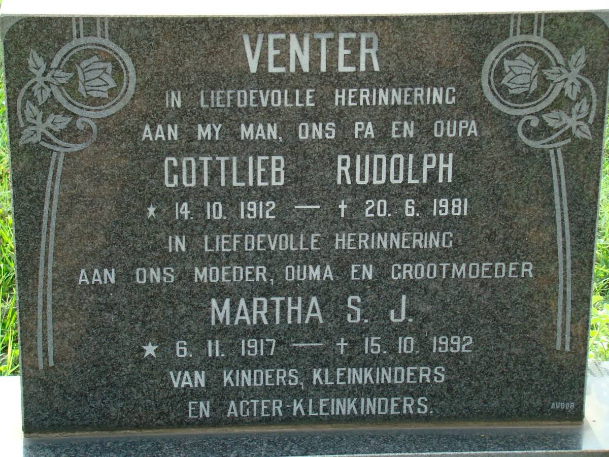 VENTER Gotlieb Rudolph 1912-1981 &amp; Martha S.J. 1917-1992