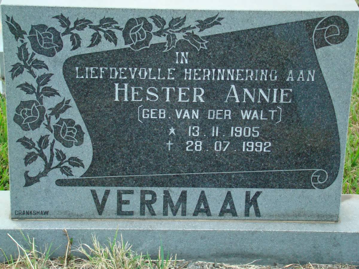VERMAAK Hester Annie nee VAN DER WALT 1905-1992