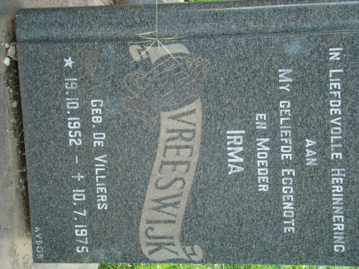 VREESWIJK Irma nee DE VILLIERS 1952-1975