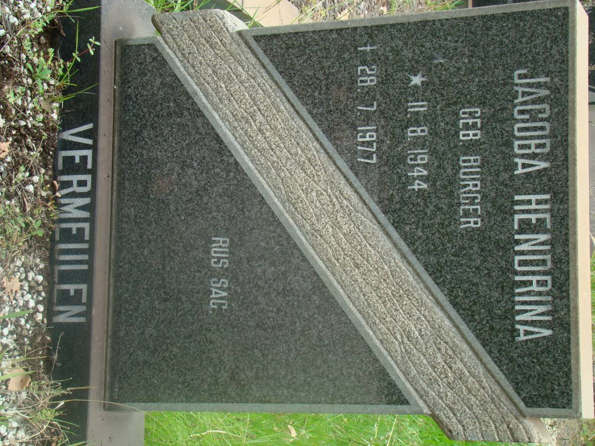 VERMEULEN Jacoba Hendrina nee BURGER 1944-1977