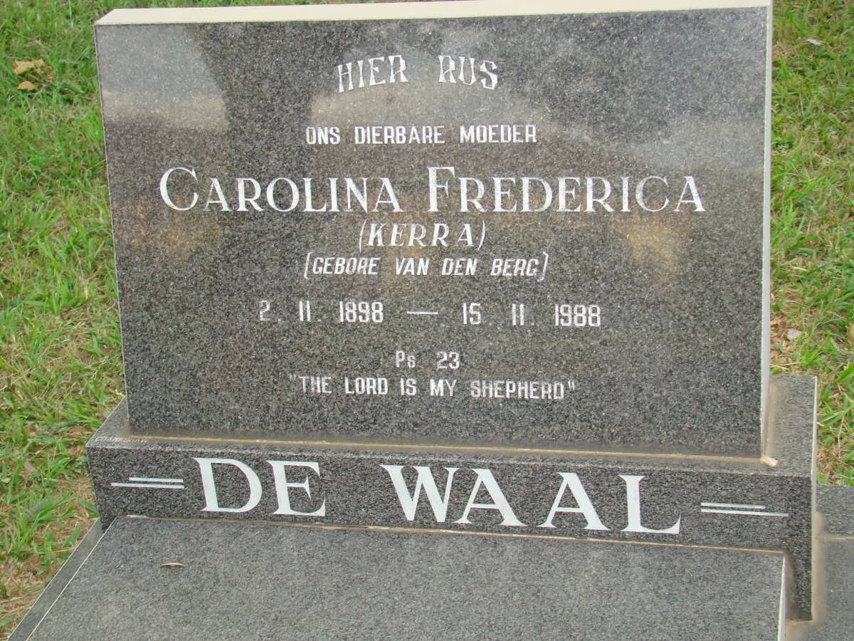 WAAL Carolina Frederica, de nee VAN DEN BERG 1898-1988