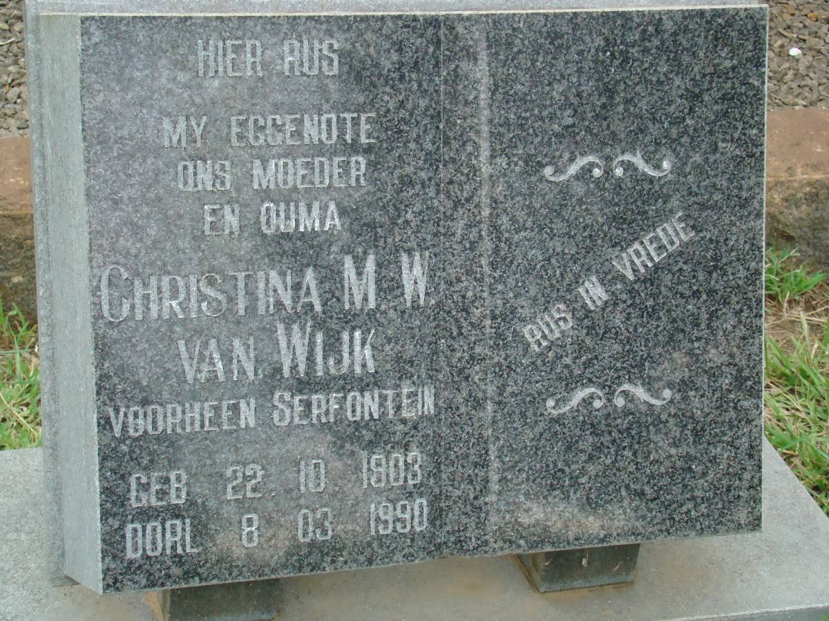 WYK Christina M.W., van nee SERFONTEIN 1903-1990