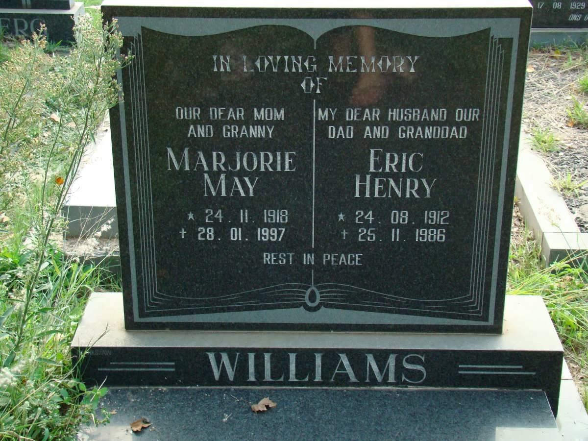 WILLIAMS Eric Henry 1912-1986 &amp; Marjorie May 1918-1997