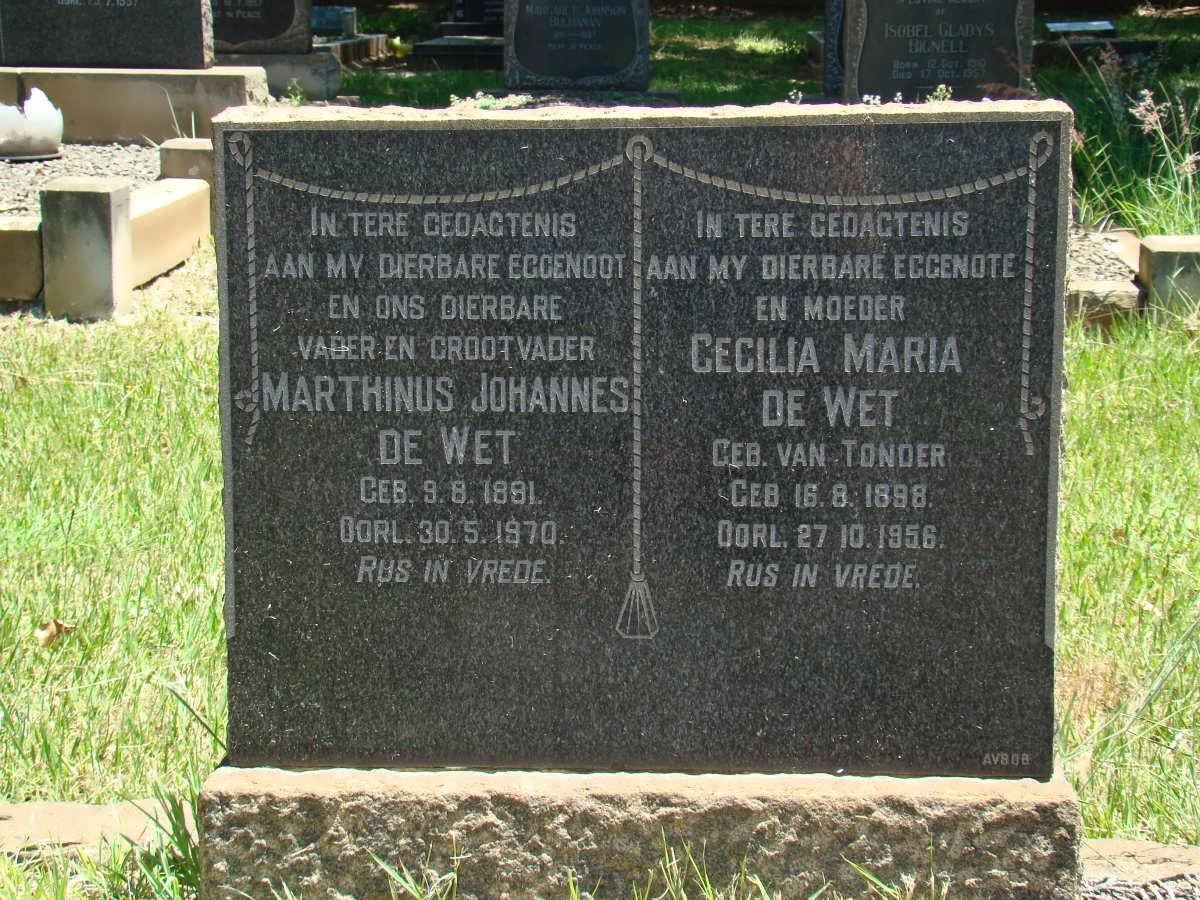 WET Marthinus Johannes, de 1891-1970 &amp; Cecilia Maria VAN TONDER 1898-1956