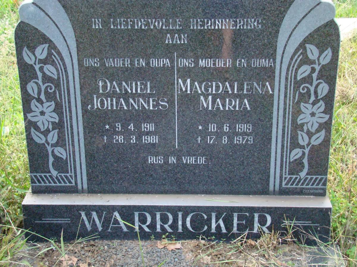 WARRICKER Daniel Johannes 1911-1981 &amp; Magdalena Maria 1919-1979