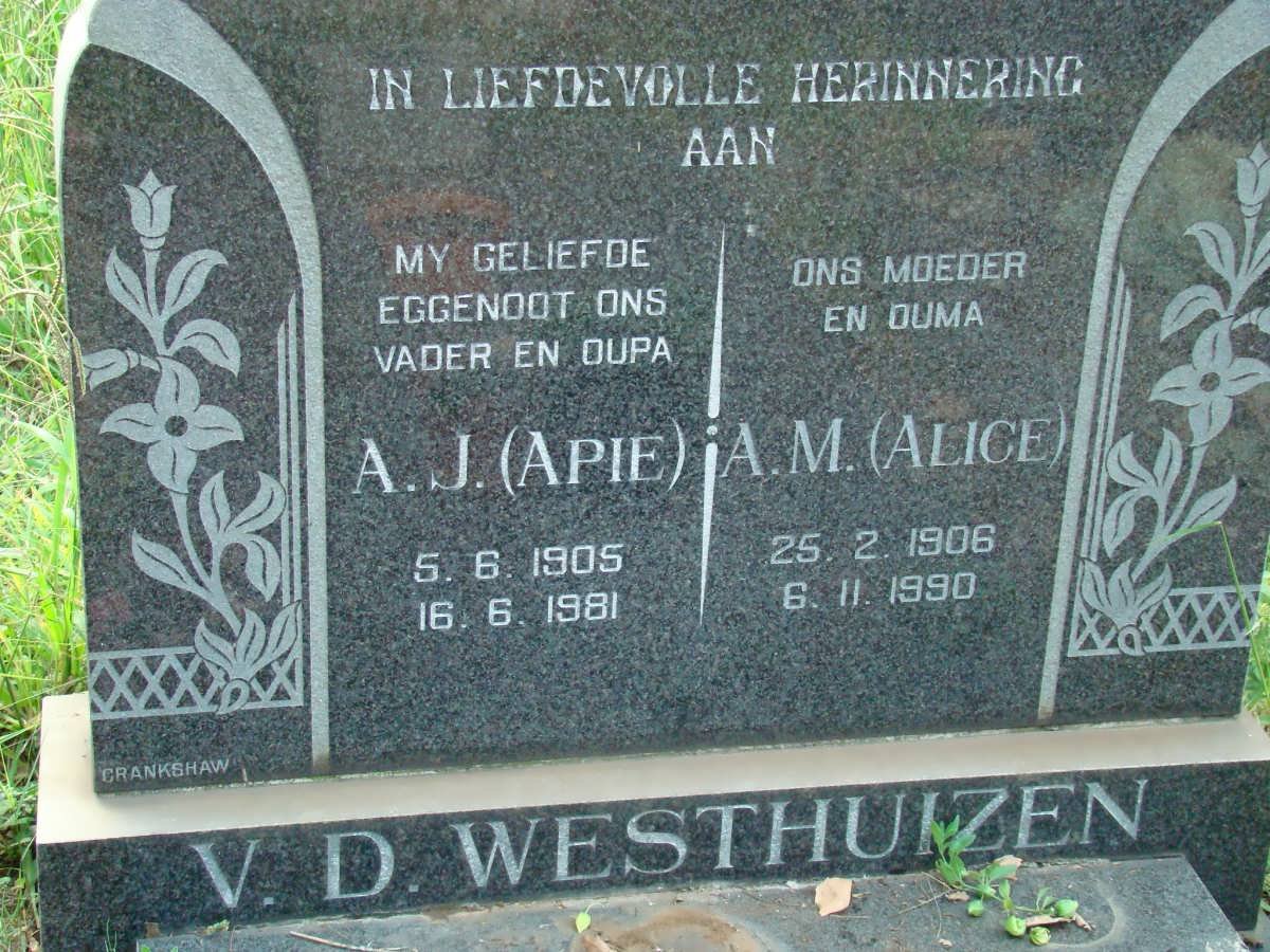WESTHUIZEN A.J., v.d. 1905-1981 &amp; A.M. 1906-1990