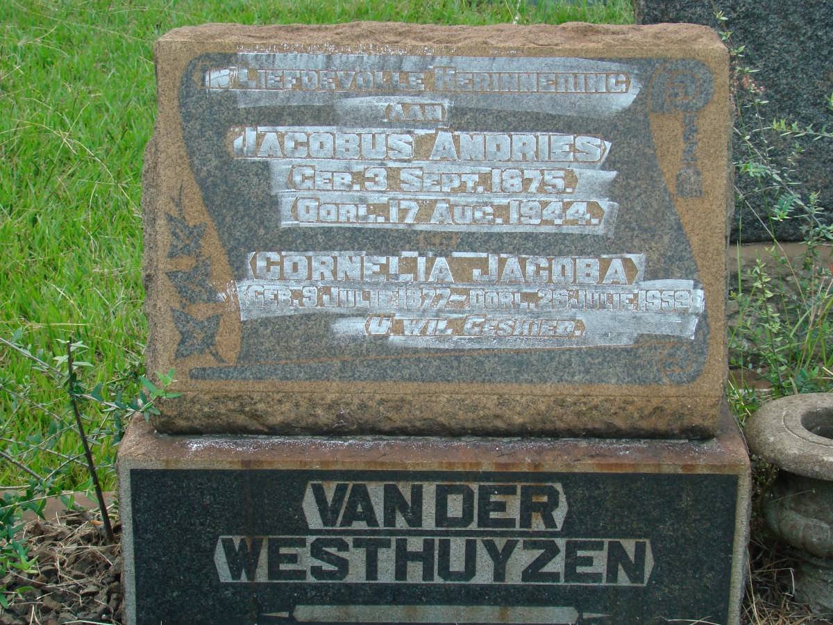 WESTHUYZEN Jacobus Andries, van der 1875-1944 &amp; Cornelia Jacoba 1877-1959