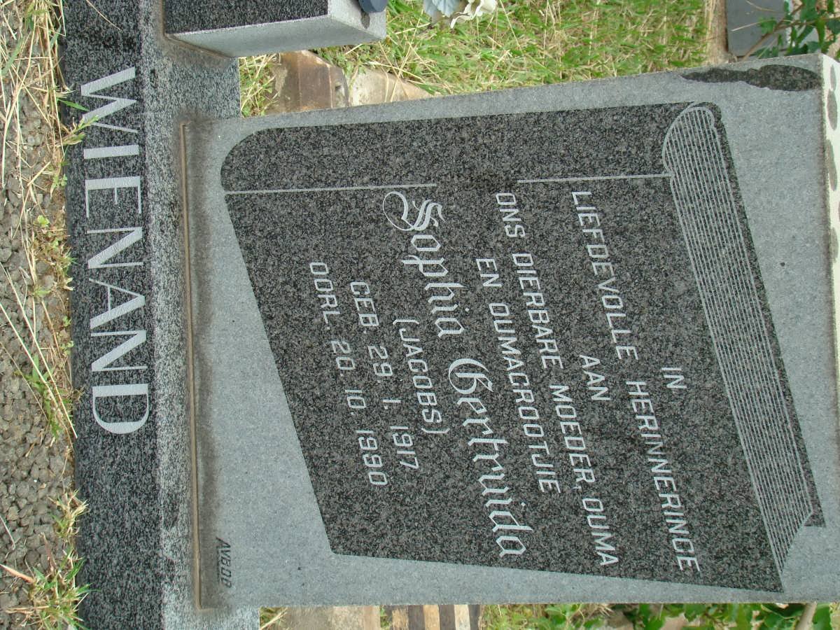 WIENAND Sophia Gertruida nee JACOBS 1917-1990