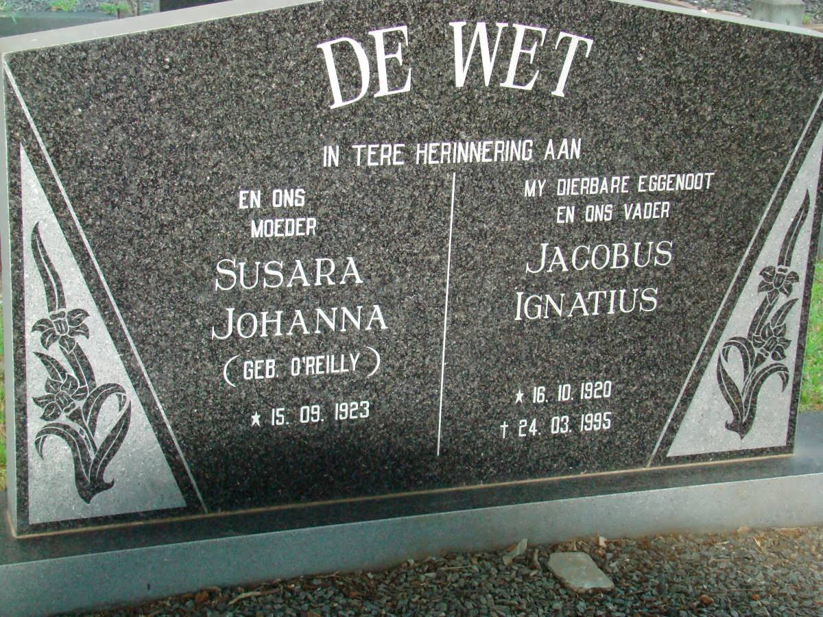 WET Jacobus Ignatius, de 1920-1995 &amp; Susara Johanna O'REILLY 1923-