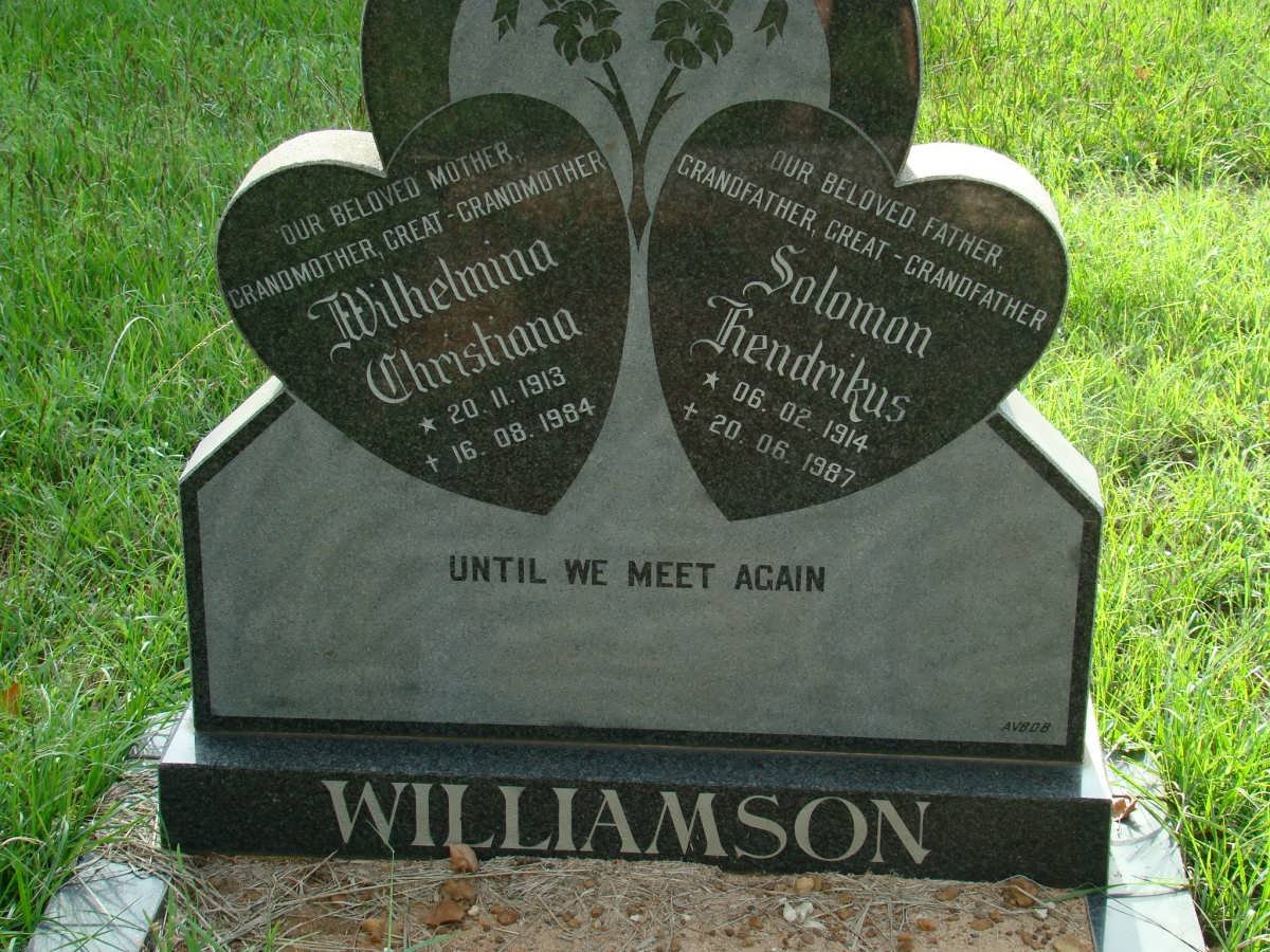 WILLIAMSON Solomon Hendrikus 1914-1987 &amp; Wilhelmina Christiana 1913-1984
