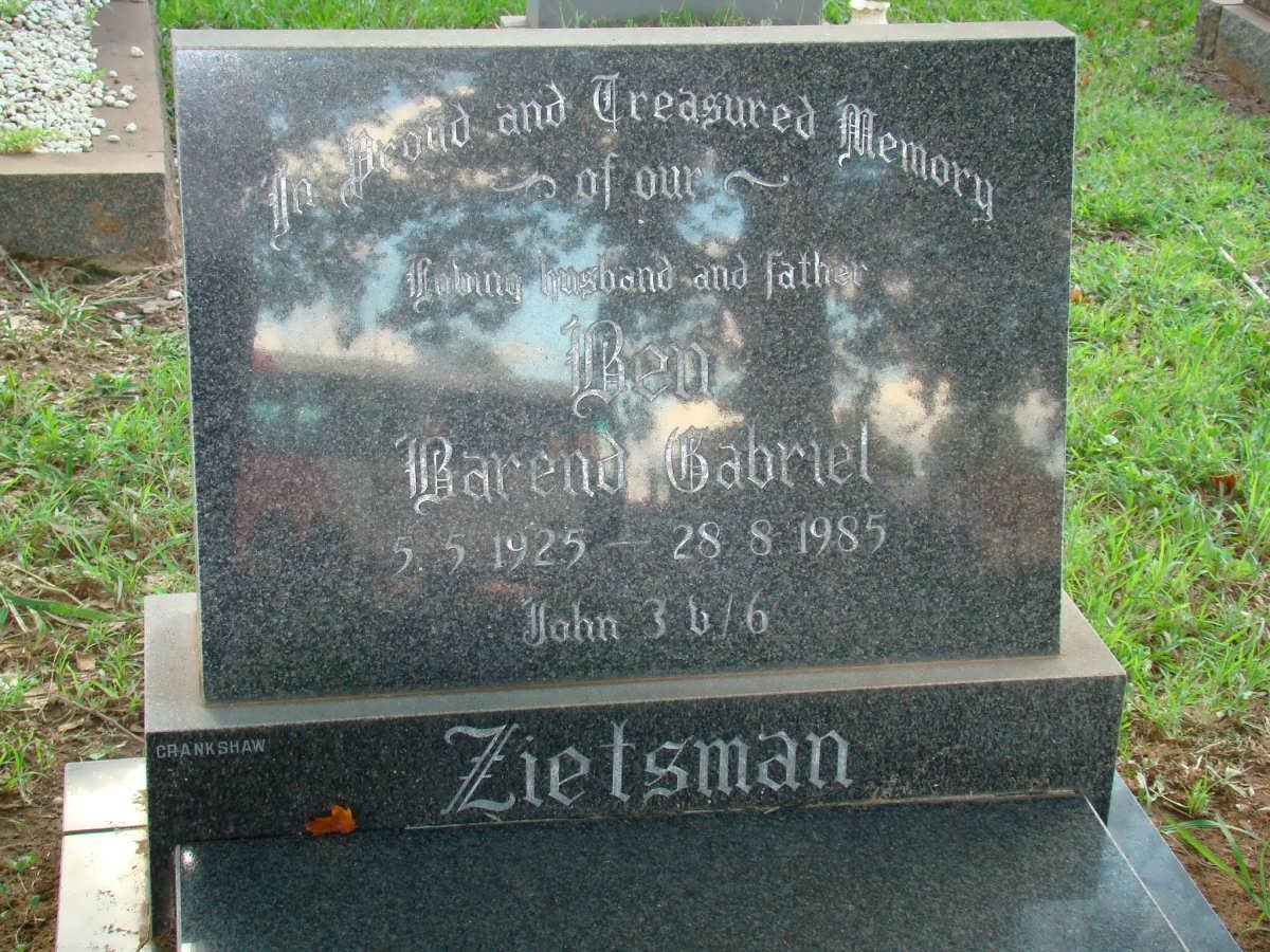 ZIETSMAN Ben Barend Gabriel 1925-1985