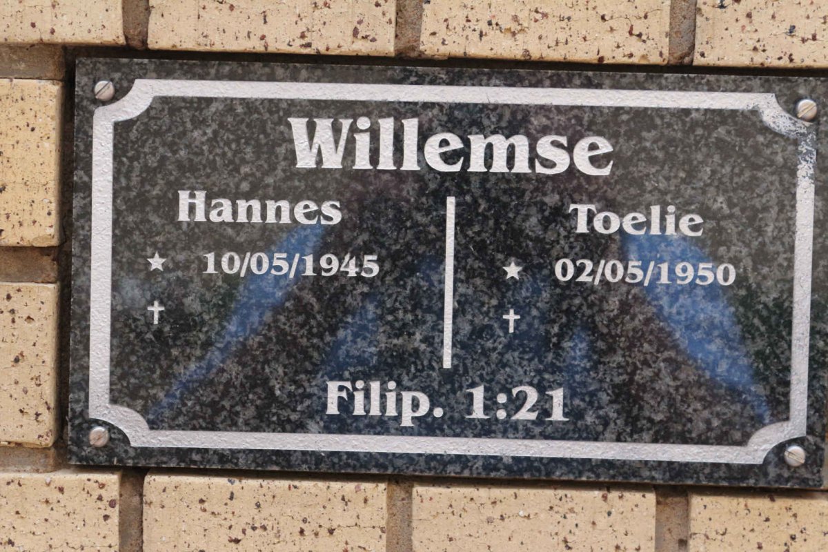 WILLEMSE Hannes 1945- &amp; Toelie 1950-