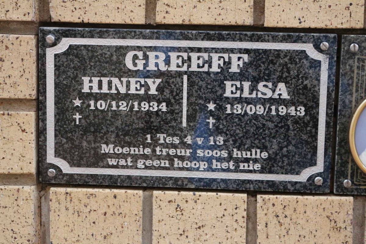 GREEFF Hiney 1934- &amp; Elsa 1943-