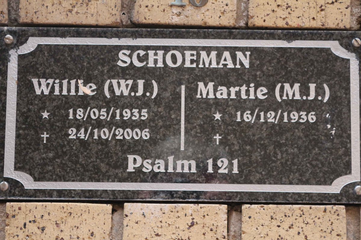 SCHOEMAN W.J. 1935-2006 &amp; M.J. 1936-