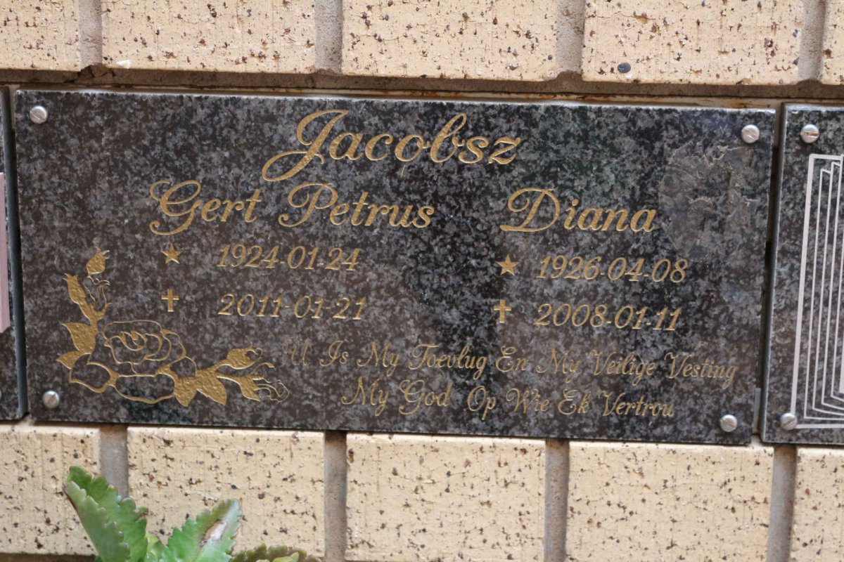 JACOBSZ Gert Petrus 1924-2011 &amp; Diana 1926-2008