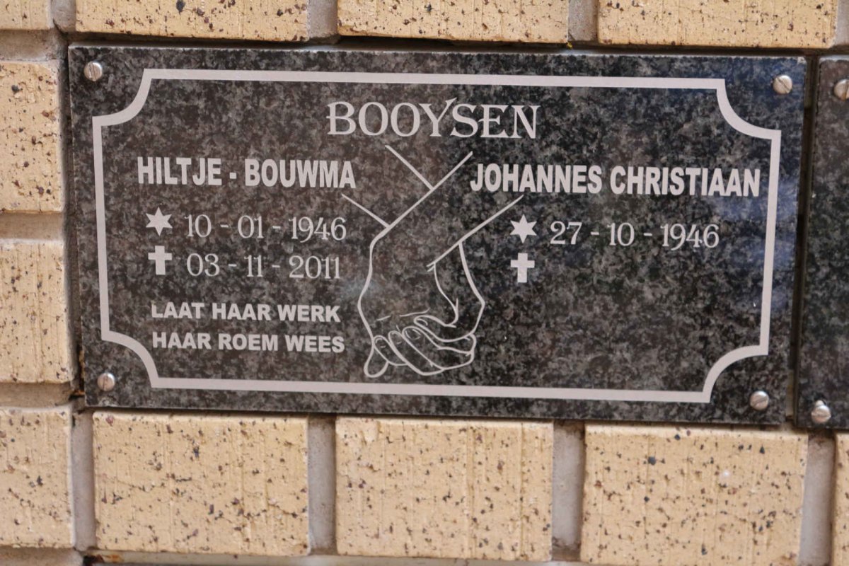 BOOYSEN Johannes Christiaan 1946- &amp; Hiltje-Bouwma 1946-2011