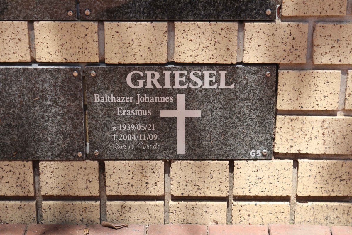 GRIESEL Balhazer Johannes Erasmus 1939-2004