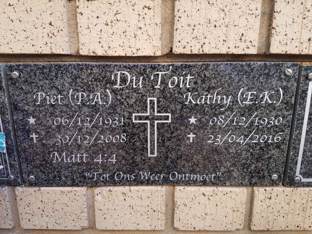 TOIT P.A., du 1931-2008 &amp; E.K. 1930-2016