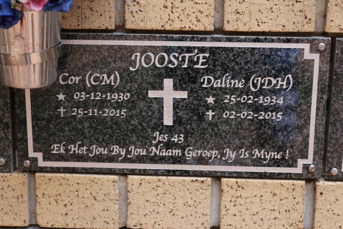 JOOSTE C.M. 1930-2015 &amp; J.D.H. 1934-2015