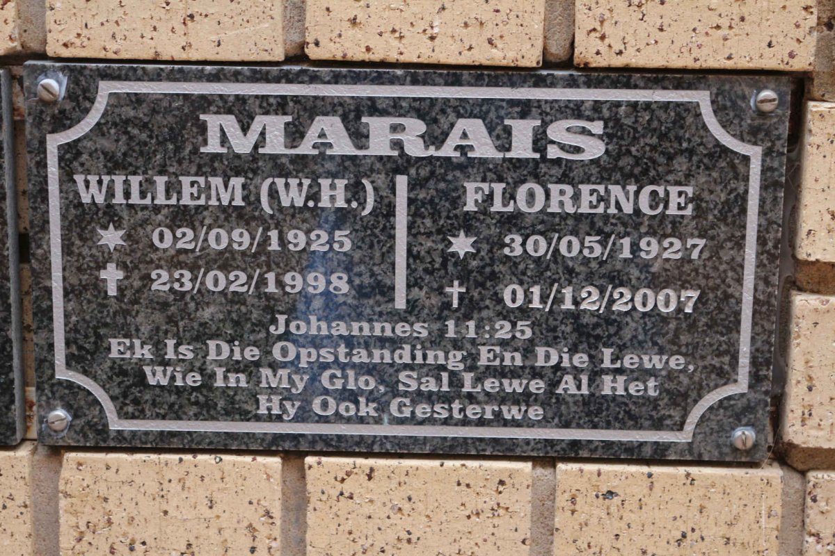 MARAIS W.H. 1925-1998 &amp; Florence 1927-2007