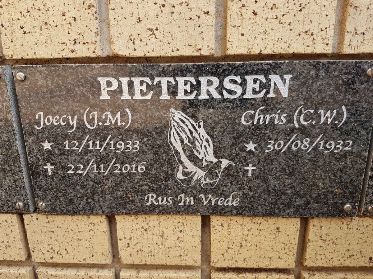 PIETERSEN C.W. 1932- &amp; J.M. 1933-2016