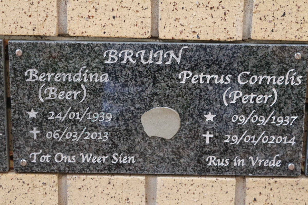BRUIN Petrus Cornelis 1937-2014 &amp; Berendina 1939-2013