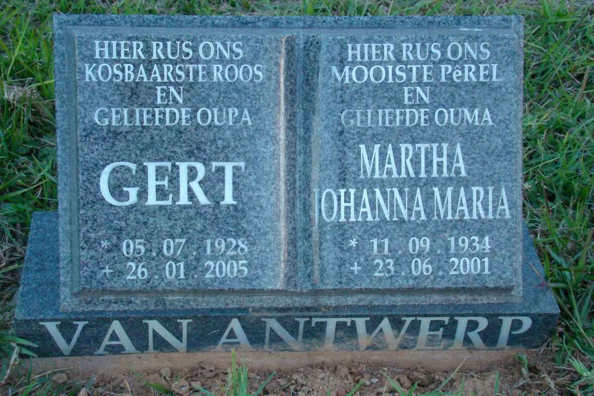 ANTWERP Gert, van 1928-2005 &amp; Martha Johanna Maria 1934-2001