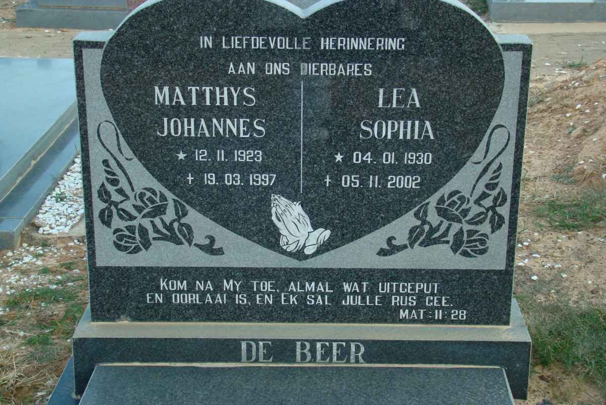 BEER Matthys Johannes, de 1923-1997 &amp; Lea Sophia 1930-2002