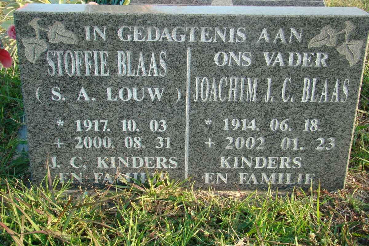 BLAAS Joachim J.C. 1914-2002 &amp; S.A. LOUW 1917-2000