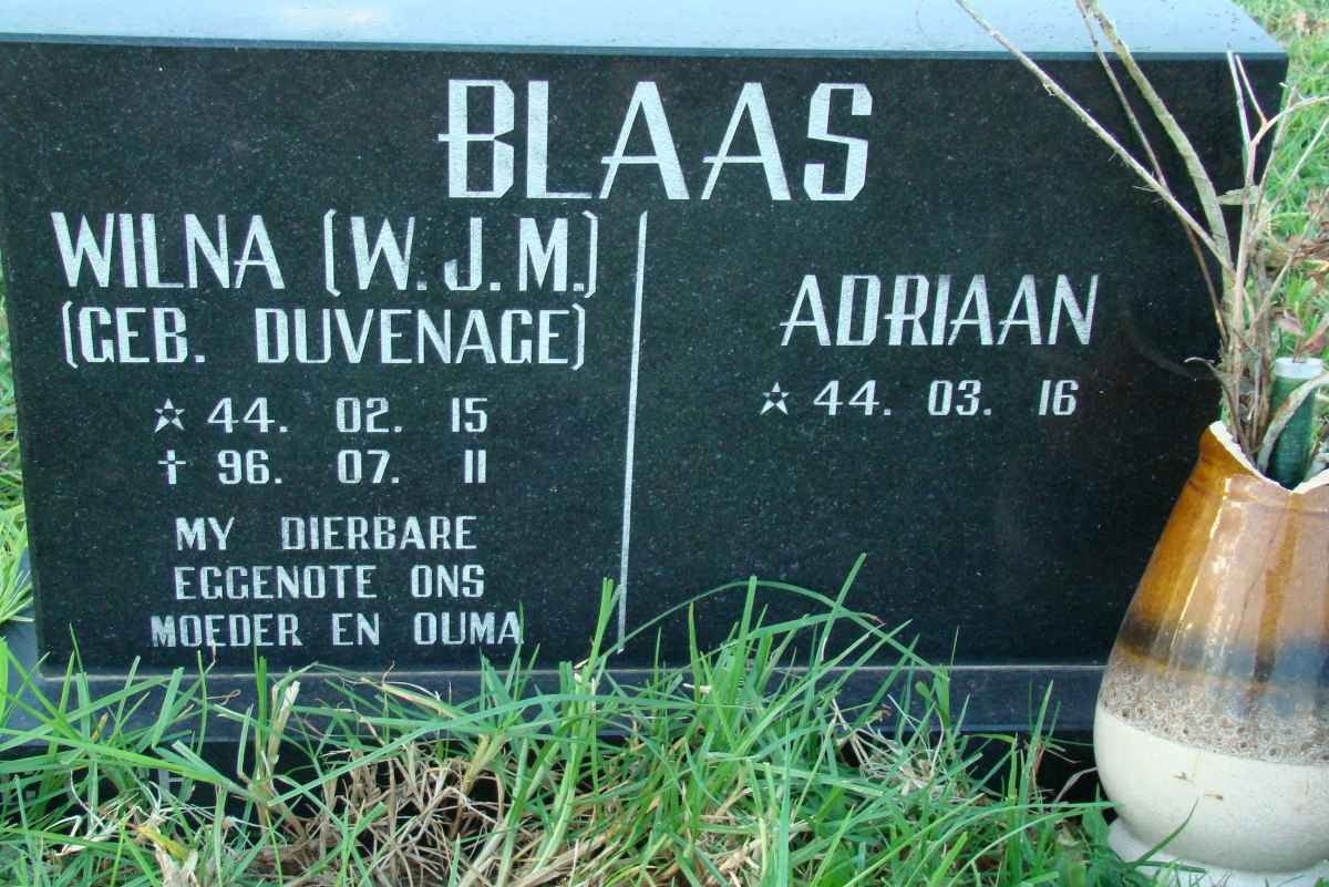 BLAAS Adriaan 1944- &amp; W.J.M. DUVENHAGE 1944-1996