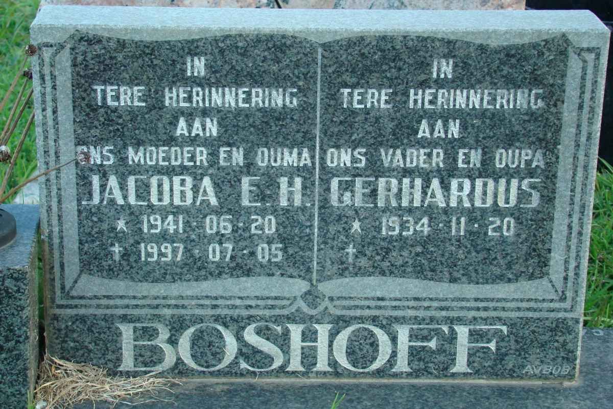 BOSHOFF Gerhardus 1934- &amp; Jacoba E.H. 1941-1997