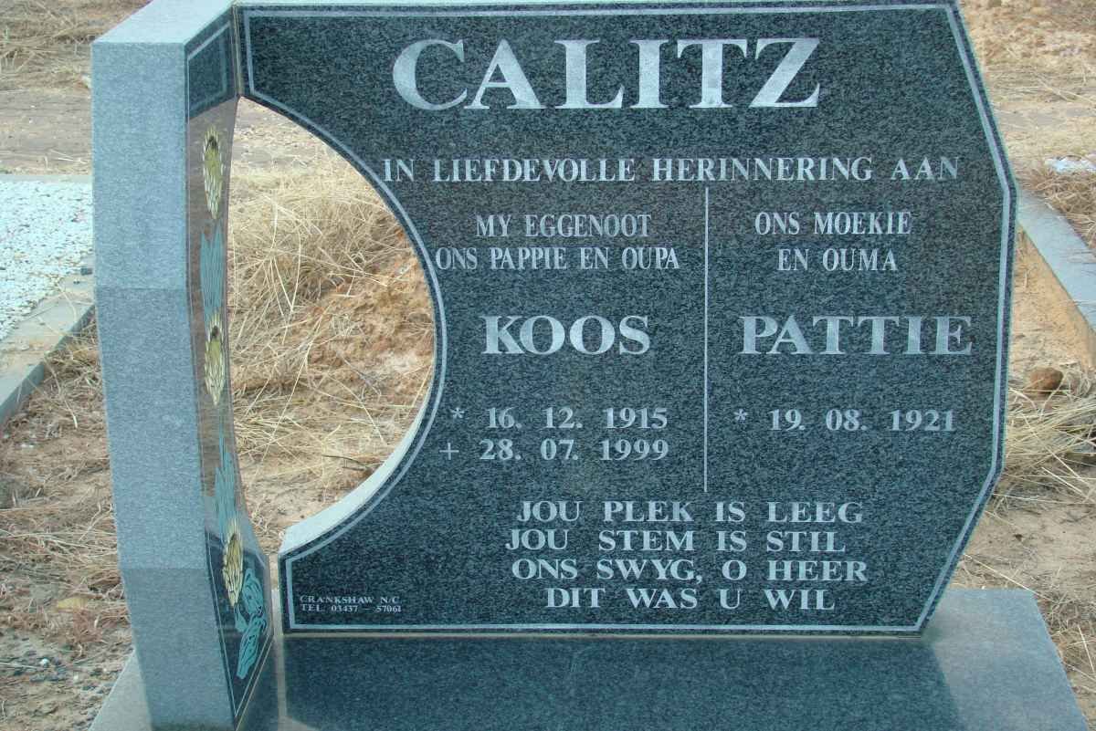 CALITZ Koos 1915-1999 &amp; Pattie 1921-